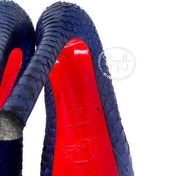 Christian Louboutin Blue Python Bianca Platform Pumps Size 37.5 Snakeskin Snake - Picture 9 of 12
